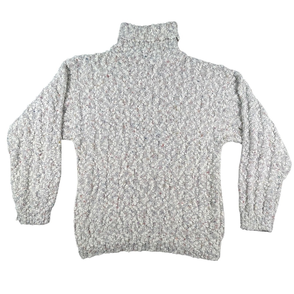 Heweett Sweater Vintage Womens M White Confetti Popcorn Knit Turtleneck Y2K